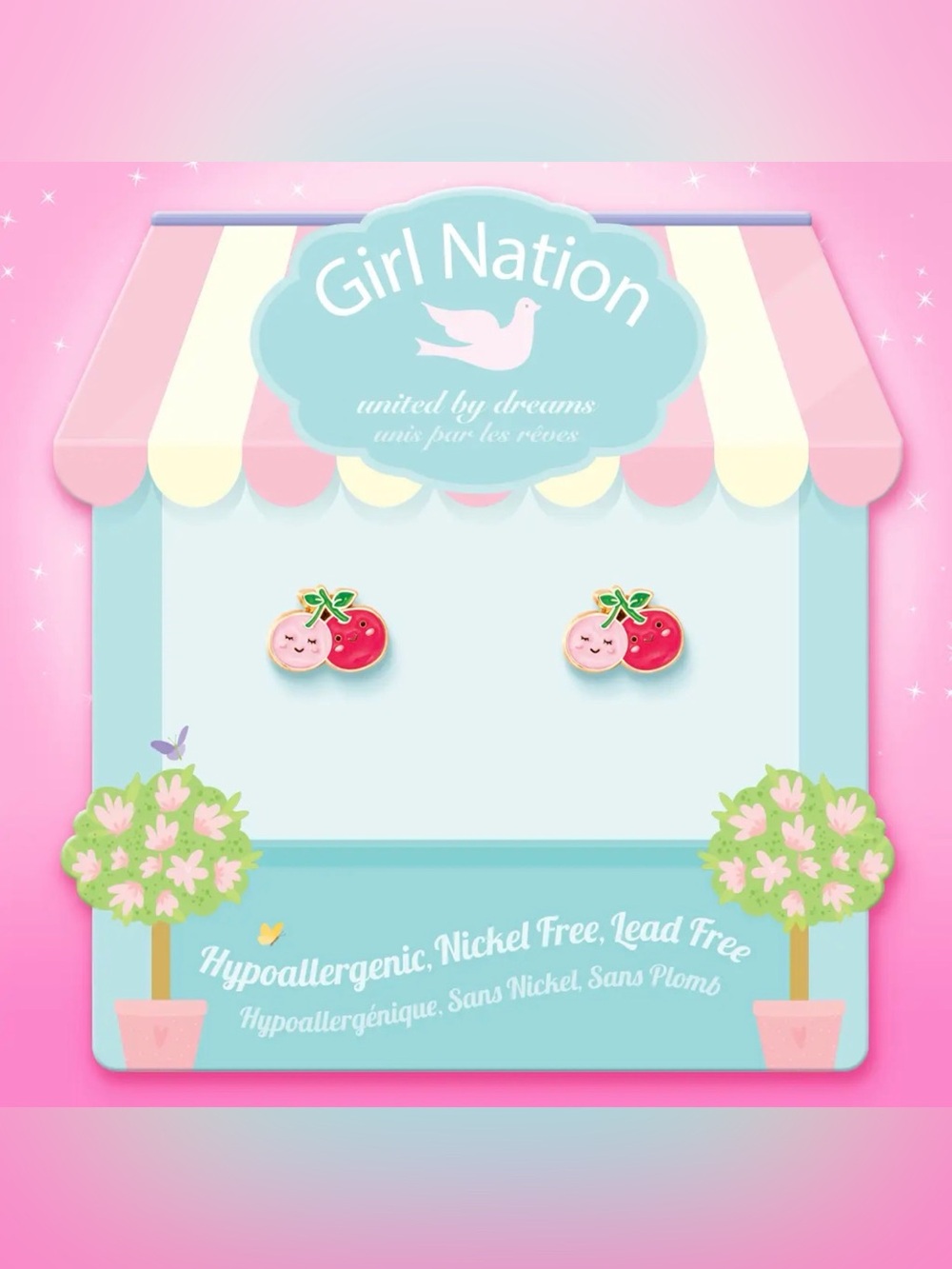 Girl Nation I Cherry-Ish You Cutie Stud Earrings hypoallergenic Nickel free
